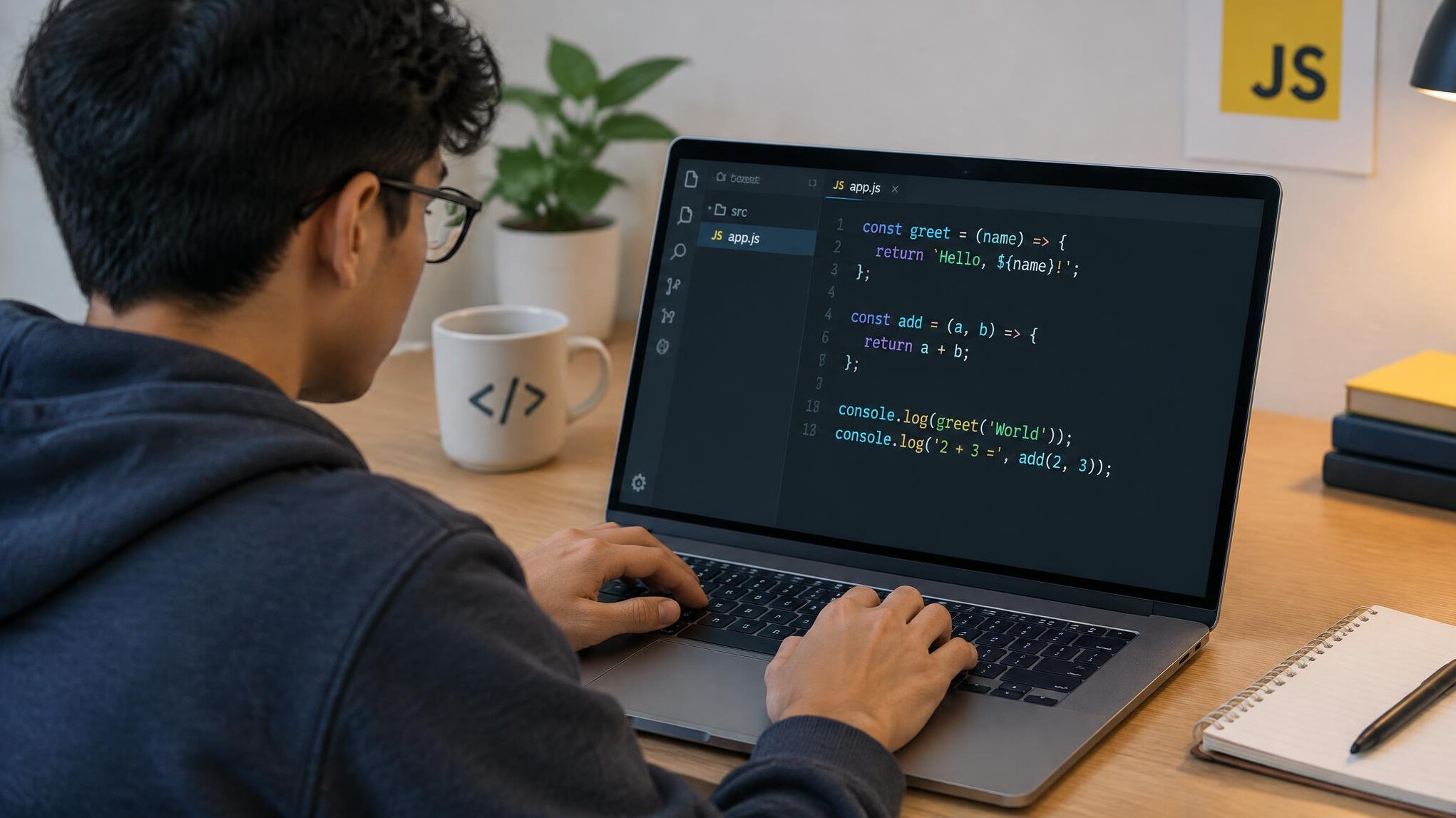 person coding on laptop